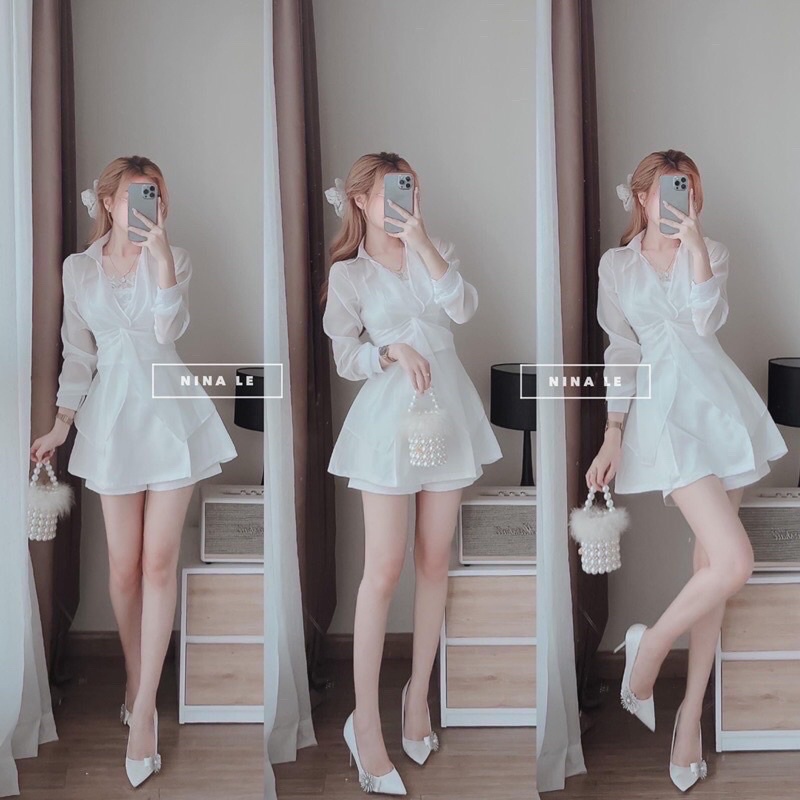 SET ÁO XOẮN EO + CROP TRẮNG + SHORT