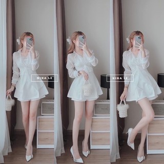 Set áo xoắn eo + crop trắng + short