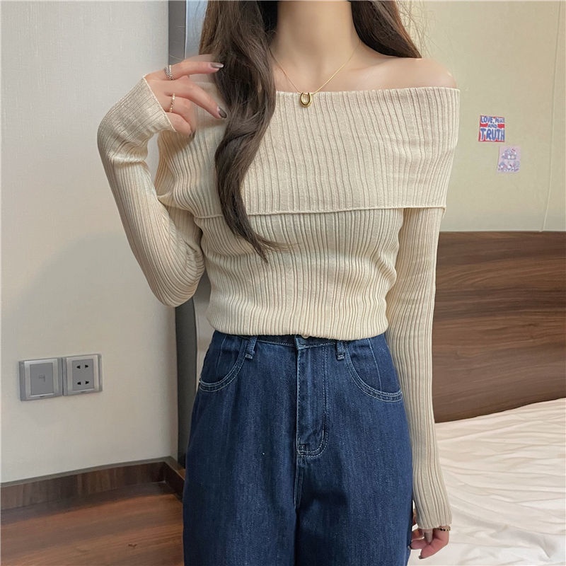 Áo Dệt Kim Dài Tay Trễ Vai Thời Trang Mùa Thu Dành Cho Nữ