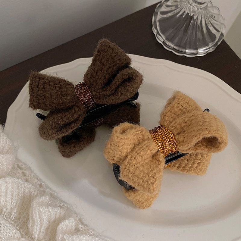 Kẹp Tóc Hình Nơ Bằng Len Dễ Thương Thanh Lịch Cho Nữ