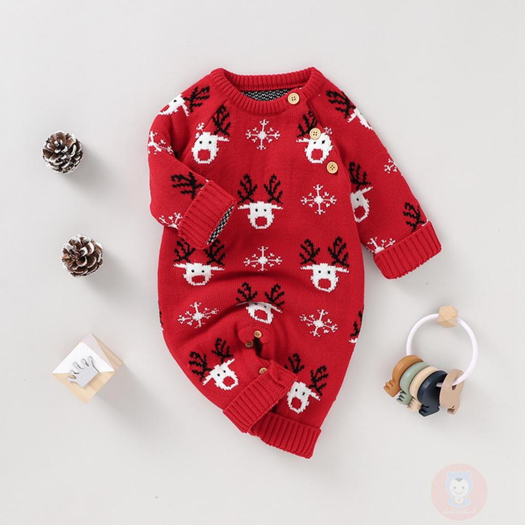 Áo liền quần DàI Tay Cổ TròN, HọA TiếT GiáNg Sinh LAA6 Cho Bé Sơ Sinh