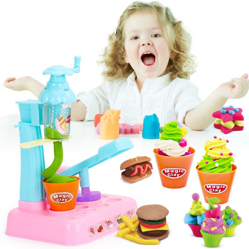 Đồ chơi DIY cho bé đất nặn tạo hình theo khuôn làm kem, bánh với chất liệu an toàn.