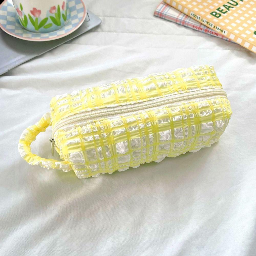 Túi Đựng Bút Mềm Mại Họa Tiết Sọc Caro Phong Cách Hàn Quốc