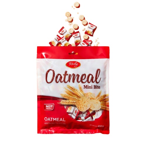 Bánh Yến Mạch Hàn Quốc Oatmeal Richy, Kẹo Yến Mạch Socola Bơ Sữa Mini Bite Túi 250g