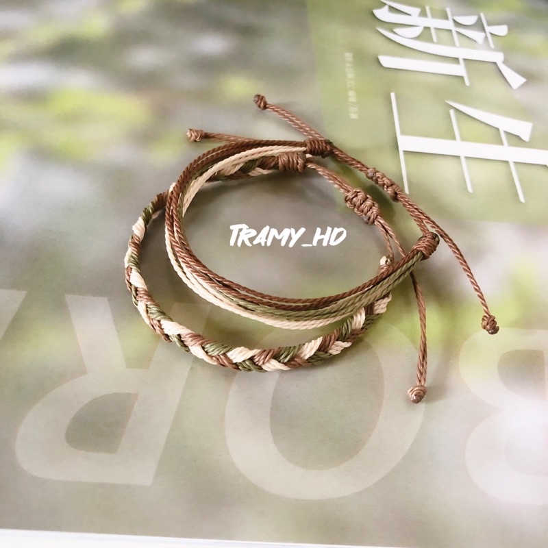 Bộ vòng tay nam, nữ rêu nâu kem