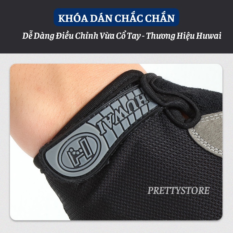 Găng tay nam nữ thể thao Huwai tập gym, đi phượt thoáng khí thấm hút mồ hôi giá rẻ