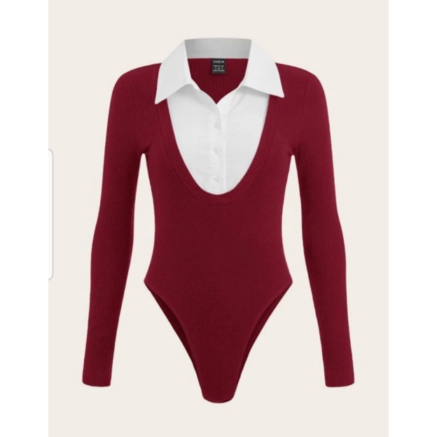Áo sơmi phối len body suit