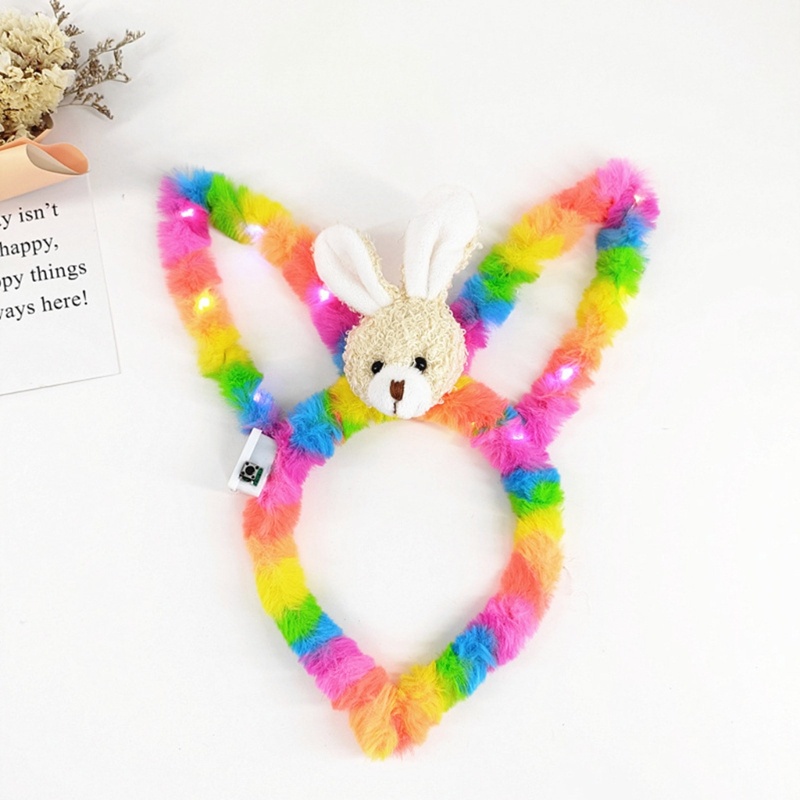 Băng Đô Tai Thỏ Phát Sáng Màu Sắc Cầu Vồng Ngọt Ngào Dành Cho Nữ