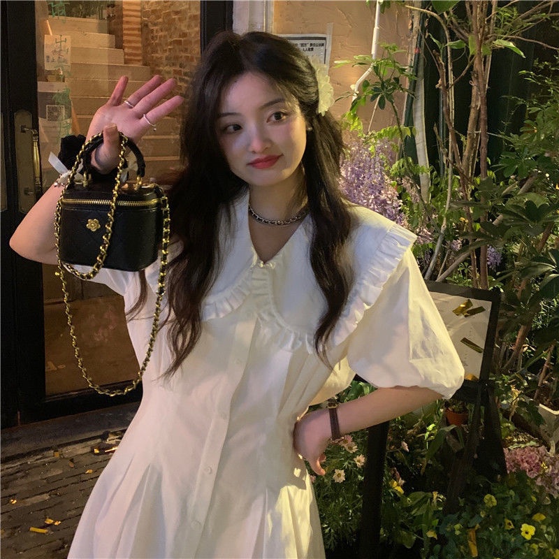 Đầm Sơ Mi Trắng Cổ Búp Bê Dáng Rộng Thời Trang Mùa Hè 2022 Phong Cách Pháp Mới