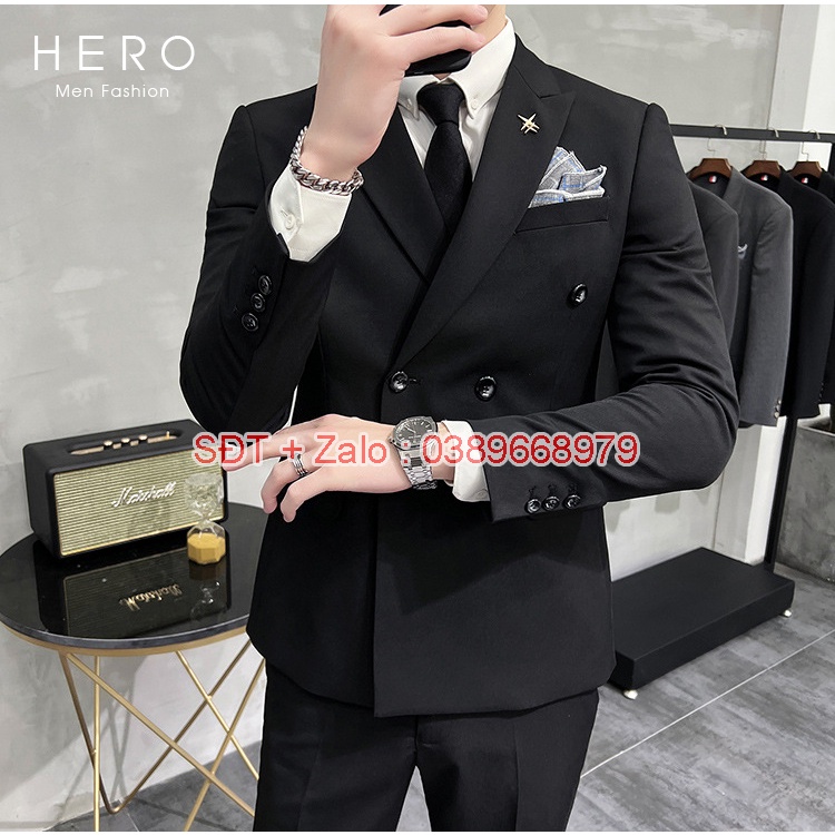 Áo Vest Nam 6 Cúc màu đen, Suit nam 6 cúc màu đen, Fom ôm đẹp, chất vải sịn