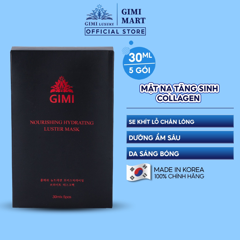 Mặt Nạ Tăng Sinh Collagen GIMI Làm Dịu Da, Dưỡng Ẩm Hỗ Trợ Làm Se Khít Lỗ Chân Lông 30ml*5pcs