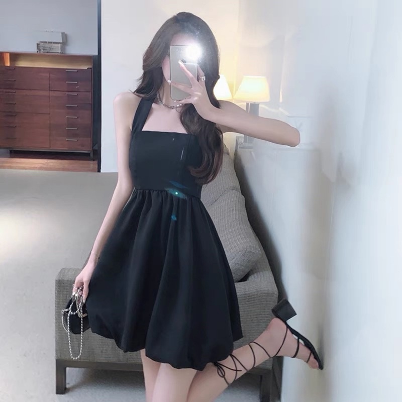 Váy body hai dây cổ yếm nơ TIBU, Đầm ôm body yếm bí thiết kế siêu tôn dáng sexy, vải co giãn, mặc đi chơi, dự tiệc