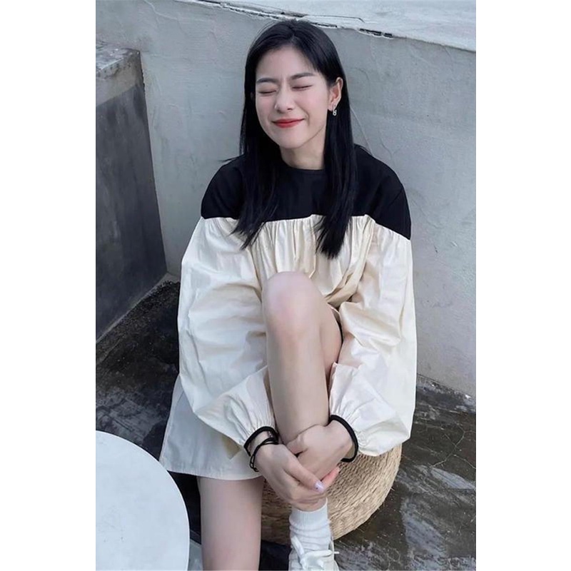 Áo Sơ Mi Oversize Màu Sắc Tương Phản Phong Cách retro Dành Cho Nữ
