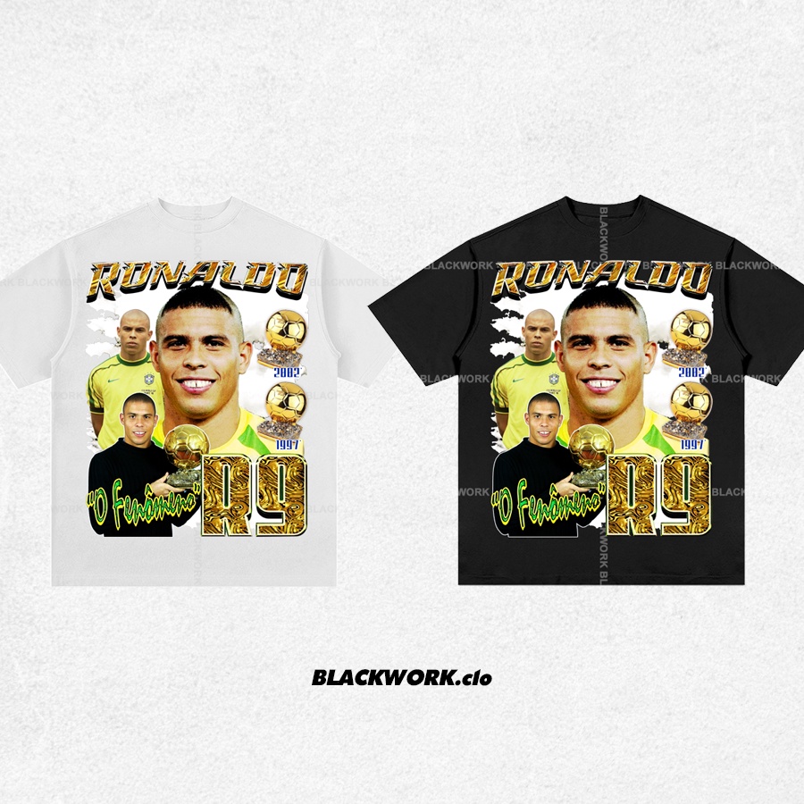 Áo Thun Ronaldo de Lima Tay Lỡ Unisex - Đen/Trắng Cổ Tròn | Blackwork