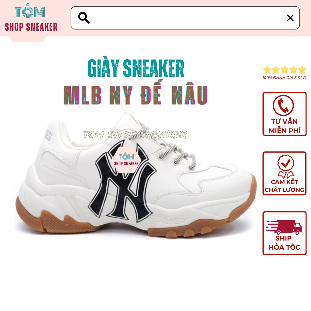 Giày MLB NY đế nâu thể thao nam nữ in 3D đế độn 5CM hàng 11 full bill box tui hộp đủ size nam nữ