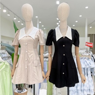 Đầm YEONA - Đầm cổ lá sen đính nút