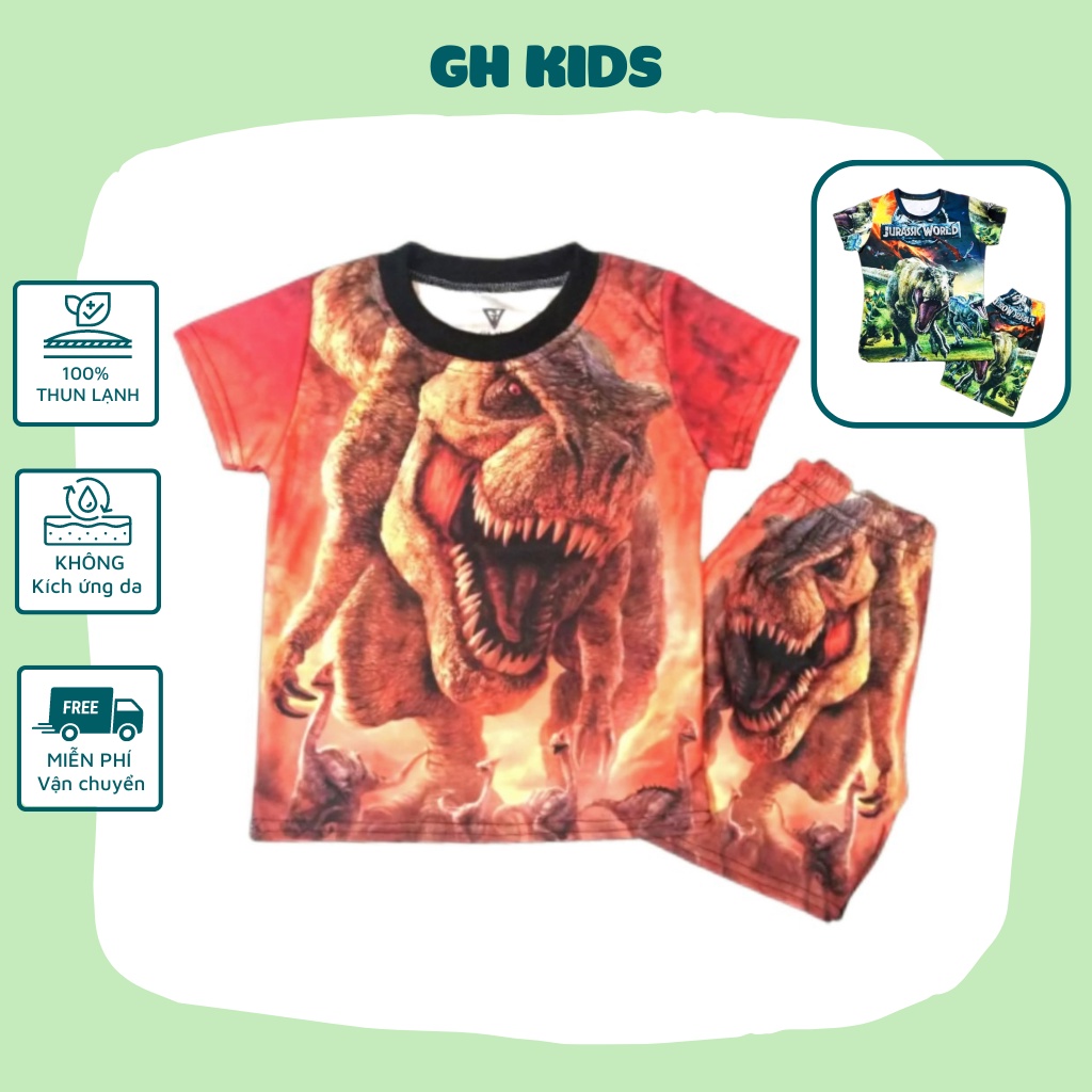 Đồ bộ bé trai họa tiết Khủng long T-rex chất liệu thun lạnh mịn mát in hình 3D được các bé trai yêu thích SIZE 5-25kg
