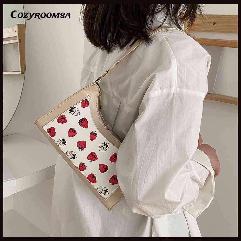 Túi Xách Da PU In Họa Tiết Dâu Tây Thời Trang Cho Nữ