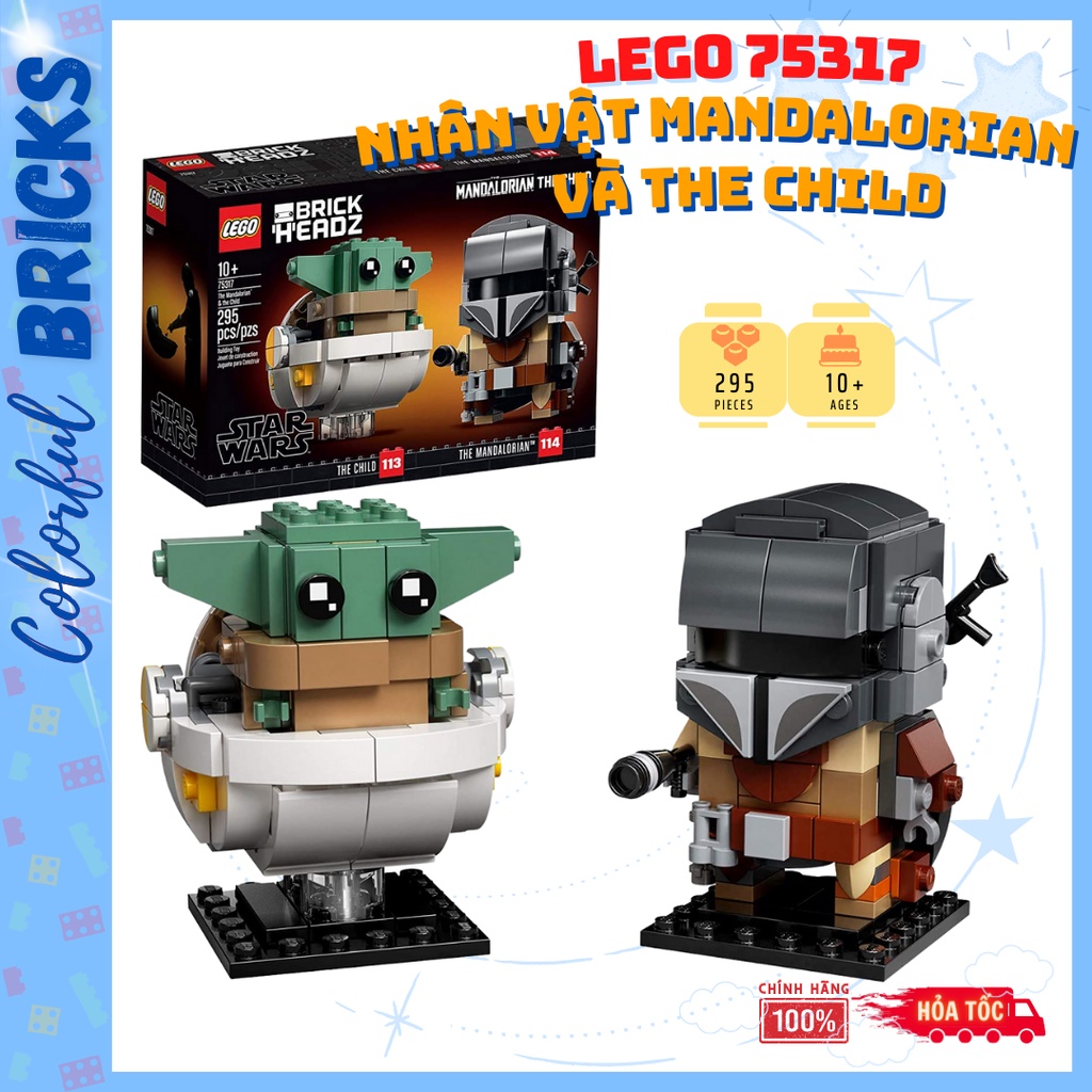 Lego 75317 Nhân vật The Mandalorian và the Child - Brick Headz - Lego Star wars Chính hãng