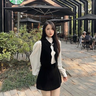 Sét nhung viền sóng cài nơ