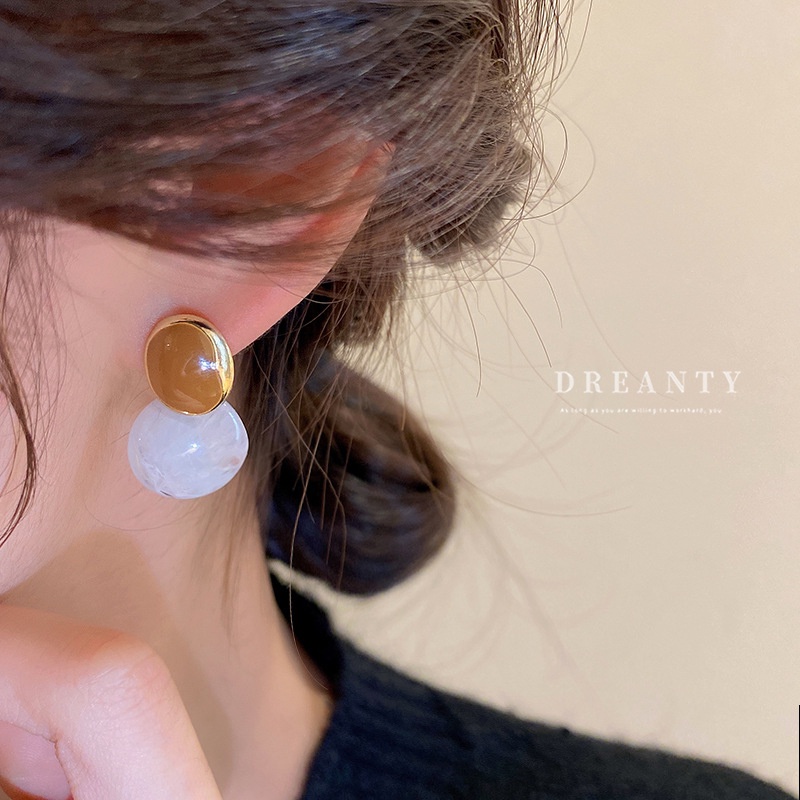 Bông Tai Hình Học Kiểu Bất Đối Xứng Màu Sắc Tương Phản Phong Cách Hàn Quốc Thời Trang Cho Nữ