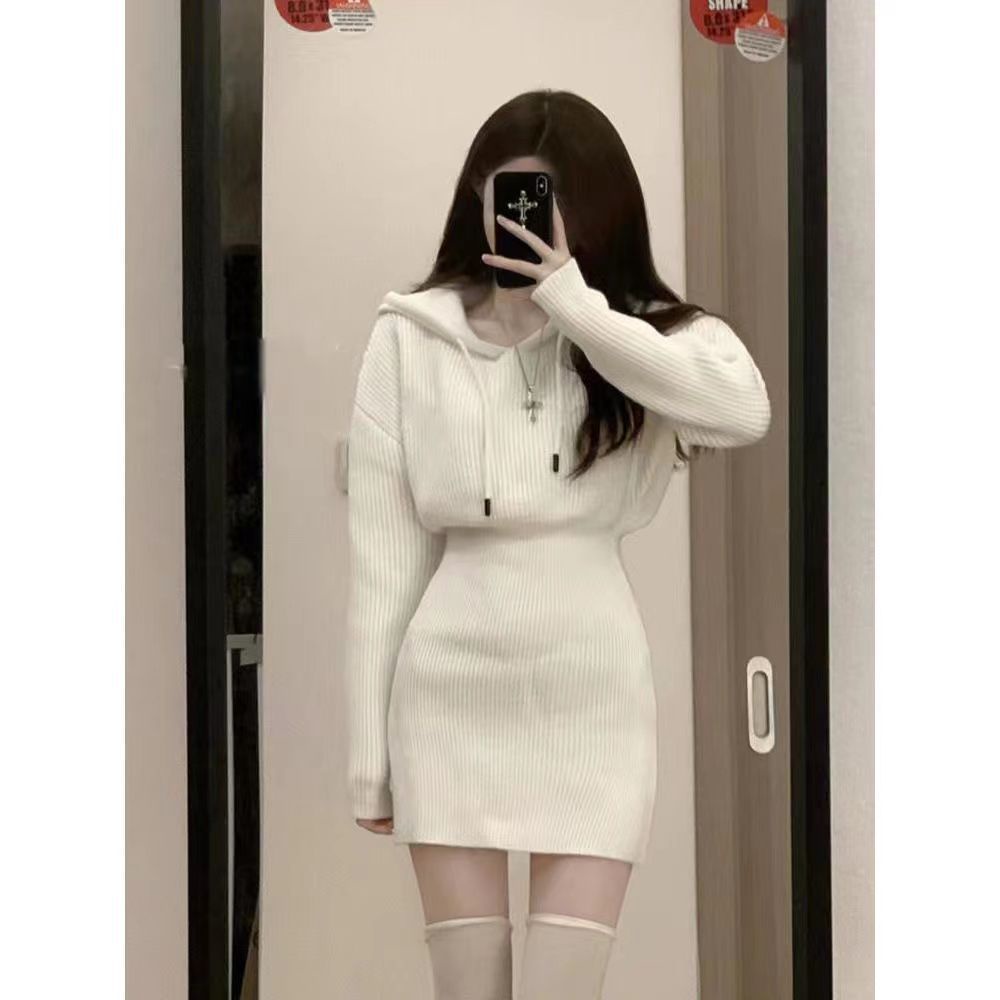 Đầm Sweater Dệt Kim Có Mũ Trùm Kiểu Phương Tây Thời Trang Mùa Thu