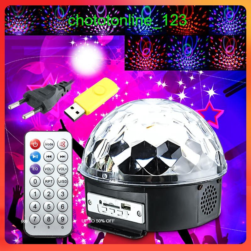 Đèn Led Pha Lê Quả Cầu Xoay 7 Màu Cảm Biến Nháy Theo Nhạc, Cổng Dmx Led Magic Ball Light