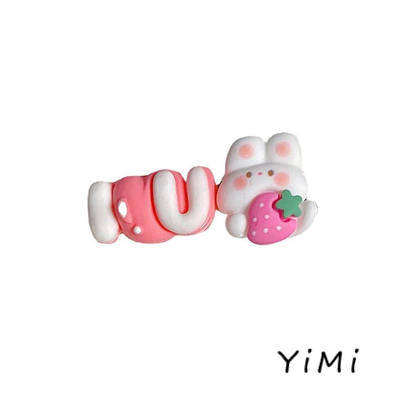 Kẹp Tóc Mái Mặt Hình Thỏ / Dâu Tây Hoạt Hình Ngọt Ngào Thời Trang Mùa Thu Cho Bé Gái