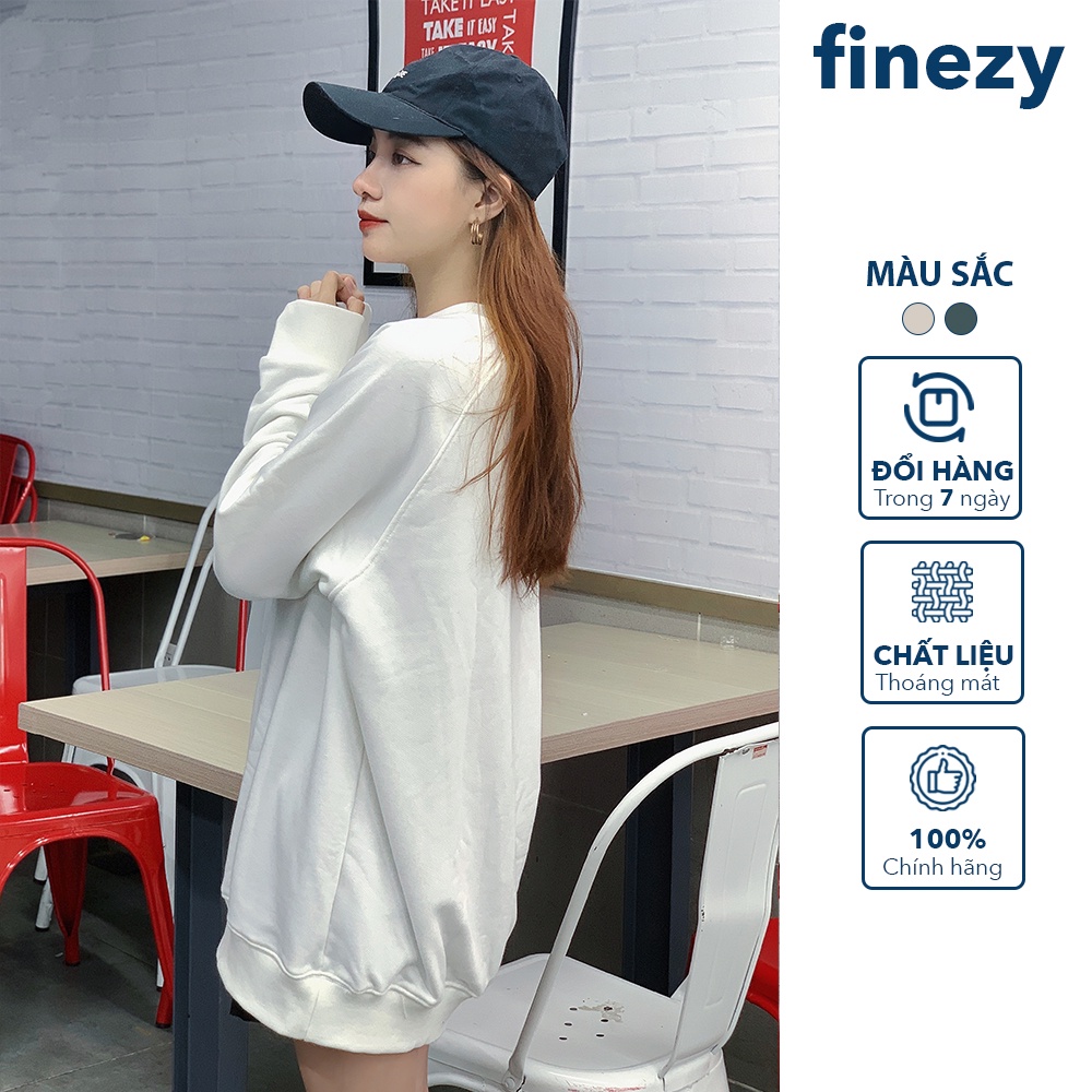 Áo sweater unisex Finezy màu trắng form rộng, chất nỉ da cá cao cấp ấm áp