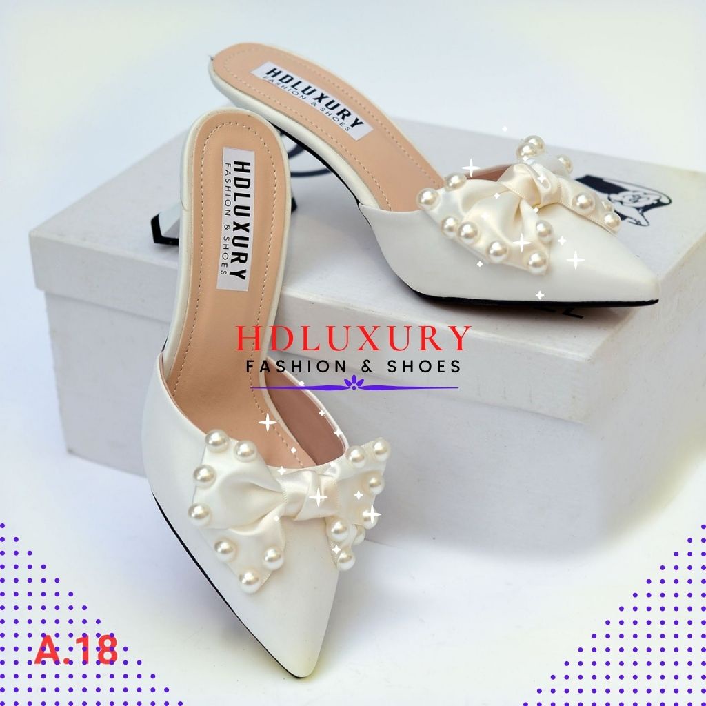 Guốc cao gót 5 phân mũi nhọn HDLUXURY bít mũi ngọc trai A 18