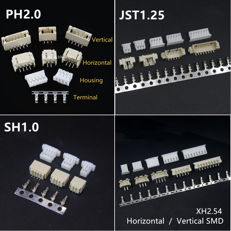 10 bộ PH2.0 XH2.54 PH / XH Đầu Pin SMD ngang / dọc + Vỏ + Bộ thiết bị đầu cuối 2.54mm