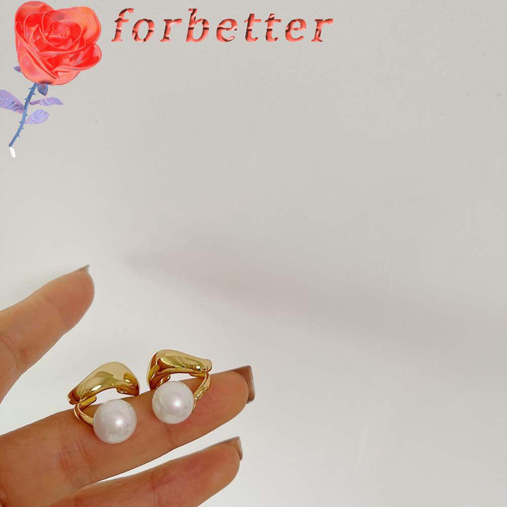 Khuyên tai dạng kẹp hình tròn bằng kim loại đính ngọc trai đơn giản cho nữ