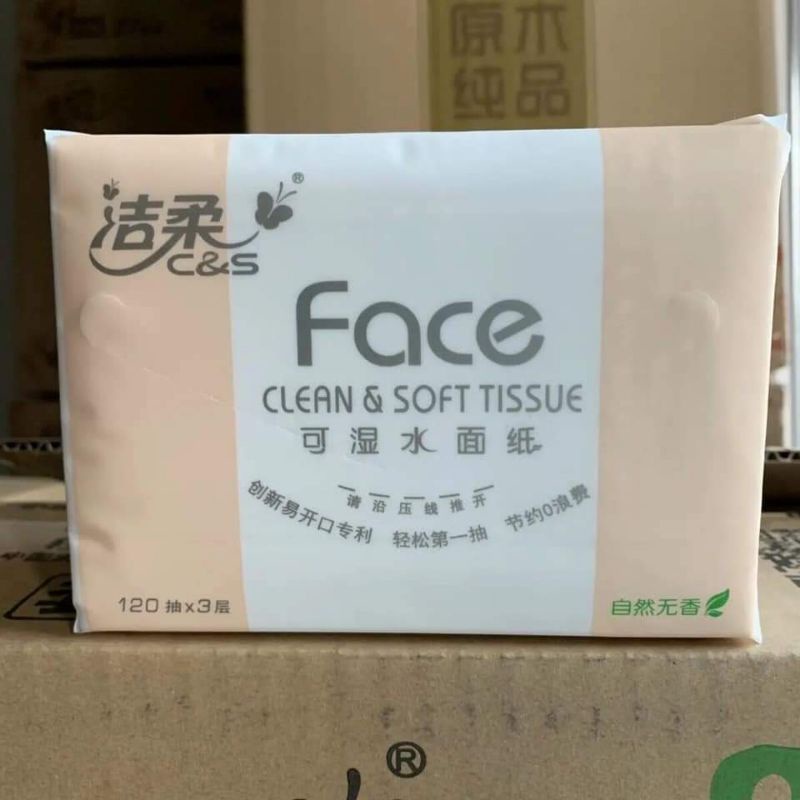 🍄🍄 Giấy ăn FACE hồng 120 tờ/ gói thùng 18 gói