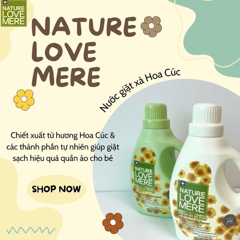 NƯỚC GIẶT/XẢ QUẦN ÁO TRẺ EM NATURE LOVE MERE HƯƠNG HOA CÚC 1800ML/1300ML