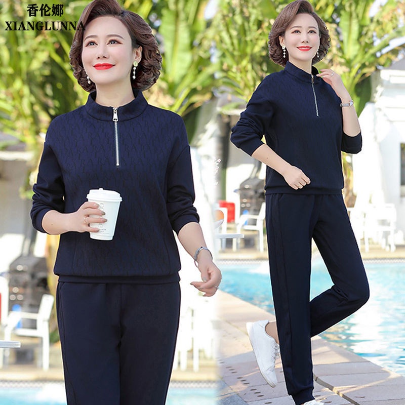 Bộ Đồ Thể Thao Tay Dài Dáng Rộng Thời Trang Xuân Thu 2022 Cho Nữ Trung Niên