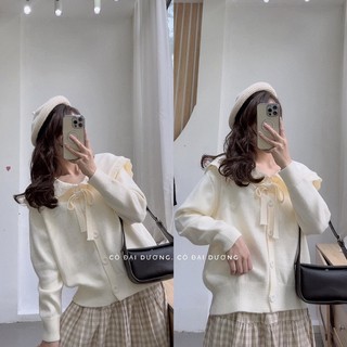 áo len cổ bèo buộc nơ