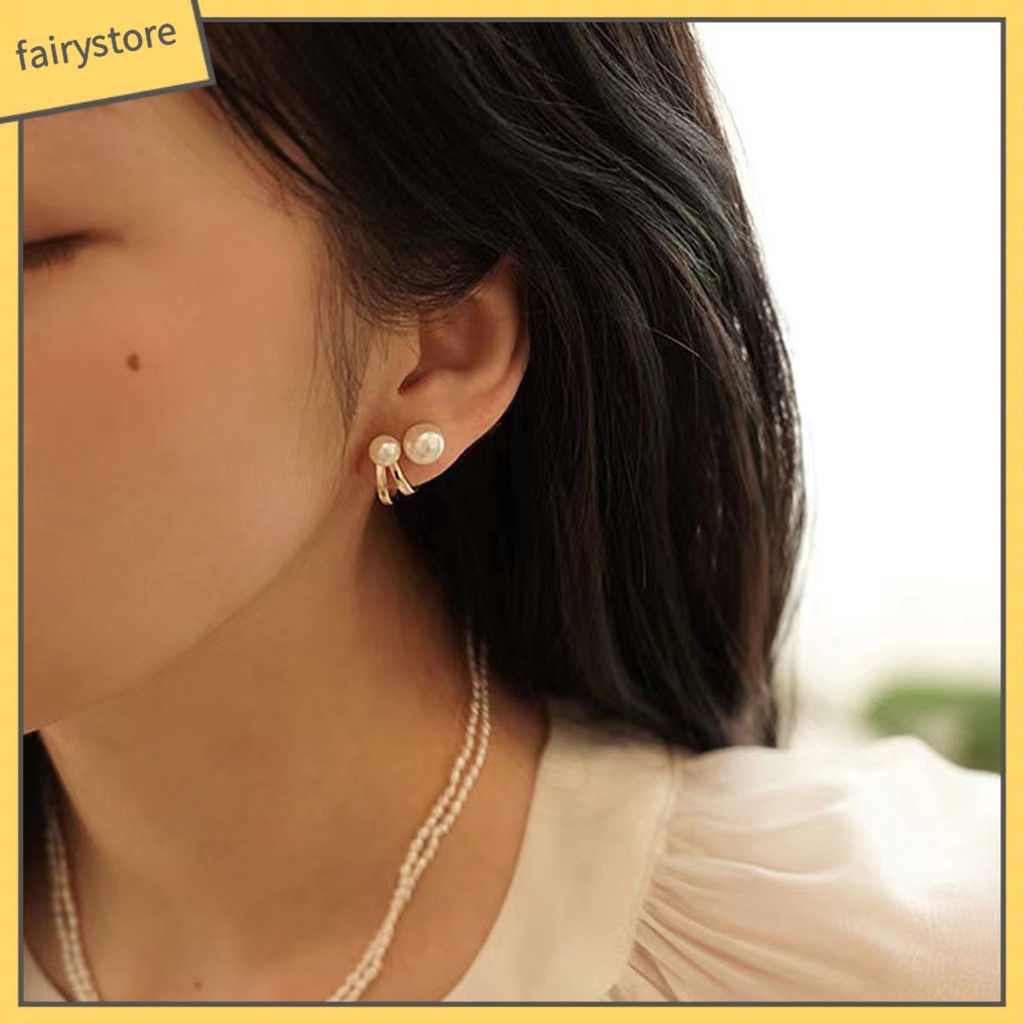 1 Đôi Khuyên Tai Ngọc Trai Giả Hai Lớp Thời Trang Cho Nữ