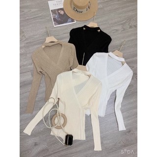 Áo len tăm cổ V chocker