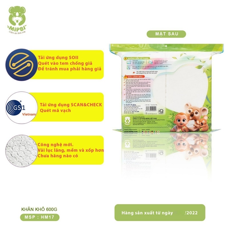[CHÍNH HÃNG] KHĂN VẢI KHÔ ĐA NĂNG DÀNH CHO MẸ VÀ BÉ MIPBI 600gr