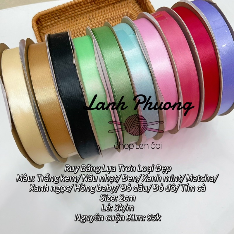 ( Lẻ 1 met) Ruy Băng Lụa Trơn Loại Đẹp Size 2cm ( lẻ 1 met)