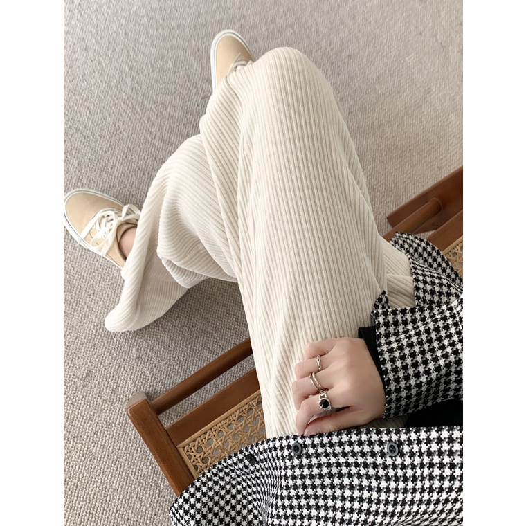 Quần ống rộng Xẻ Tà Màu Trơn Thời Trang Mùa Thu Hàn Quốc Mới