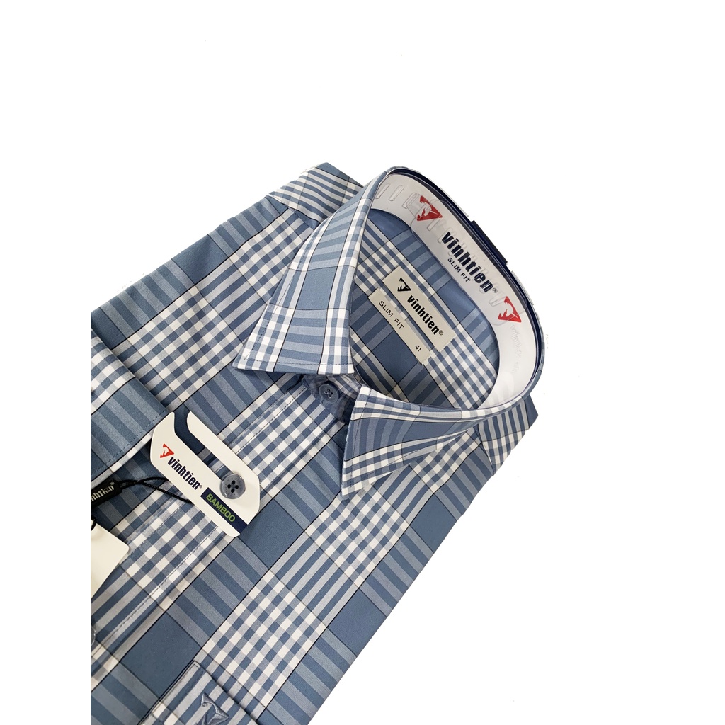 Áo Sơ Mi Tay Dài Bamboo Dáng SlimFit Vĩnh Tiến Kẻ G569