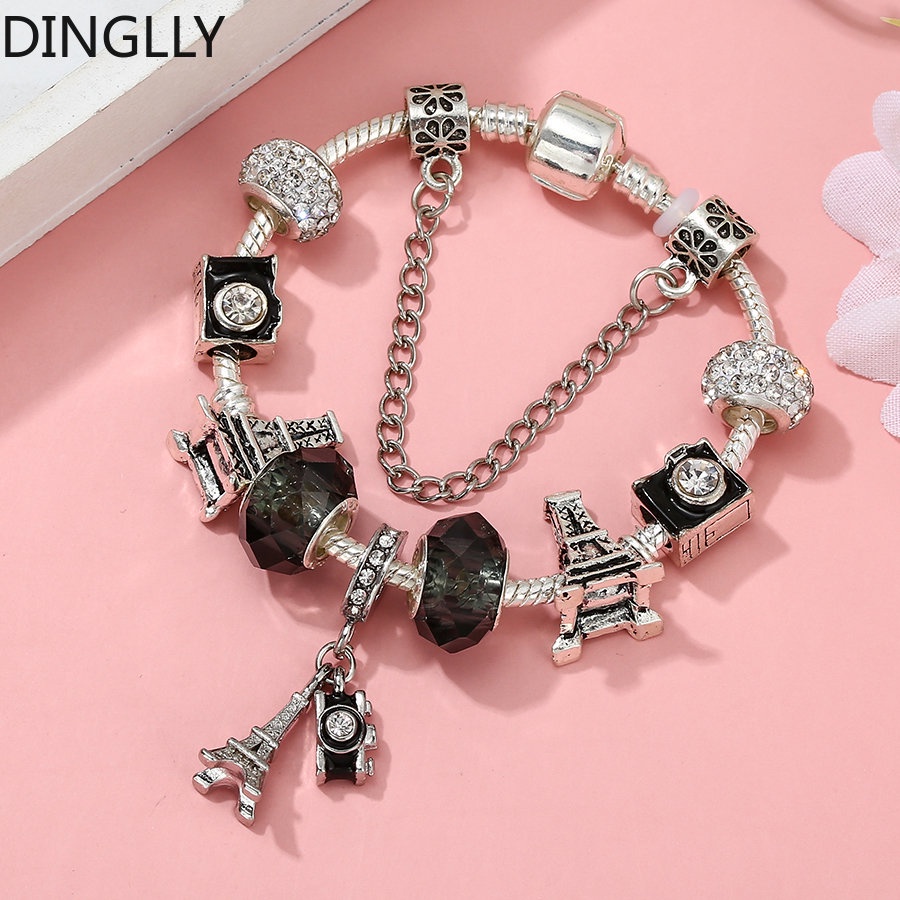Vòng Tay Chuỗi Hạt Màu Sắc Bạc Hình Tháp Eiffelly Thời Trang Cho Nam Và Nữ