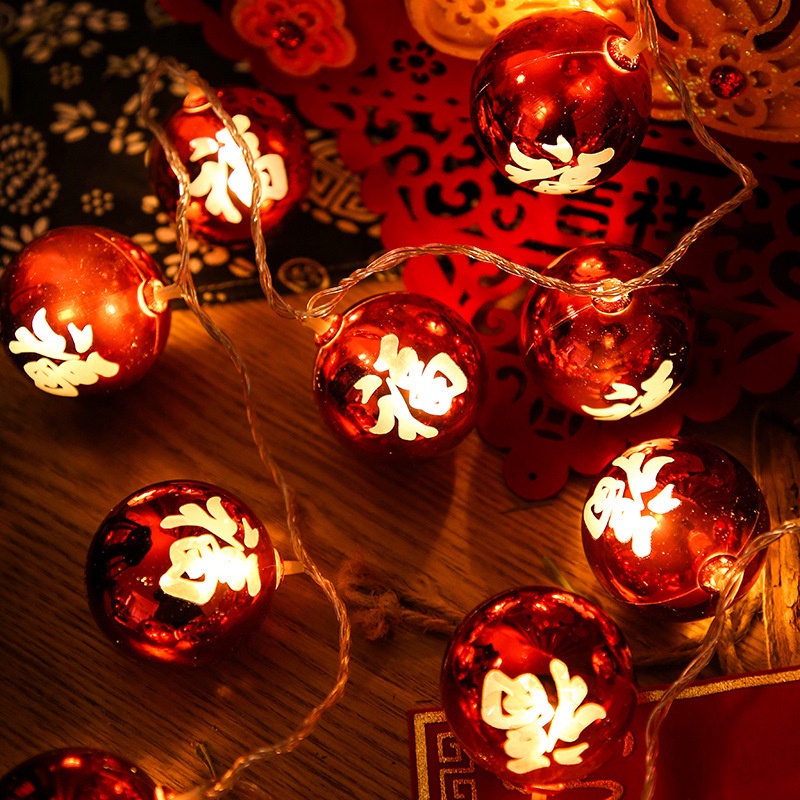 Dây Đèn Led Hình Quả Bóng Tròn Màu Đỏ Phong Cách Trung Hoa Độc Đáo Trang Trí Nhà Cửa / Lễ Hội