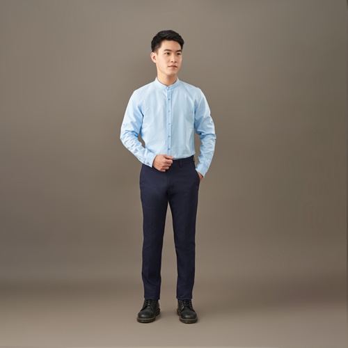 Áo sơ mi nam dài tay cổ tàu màu xanh May 10 form SlimFit mã 010119008 319