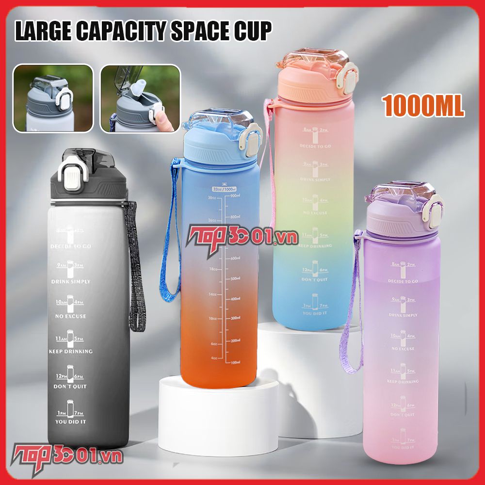 Thể Thao Bình Nước Có Ống Hút 1l/1 Lít/1000 Ml Công Suất Lớn Cho Cắm Trại Di Động Thể Dục Nước Nhựa ly Với Thời Gian Đánh Dấu Cho Tập Gym