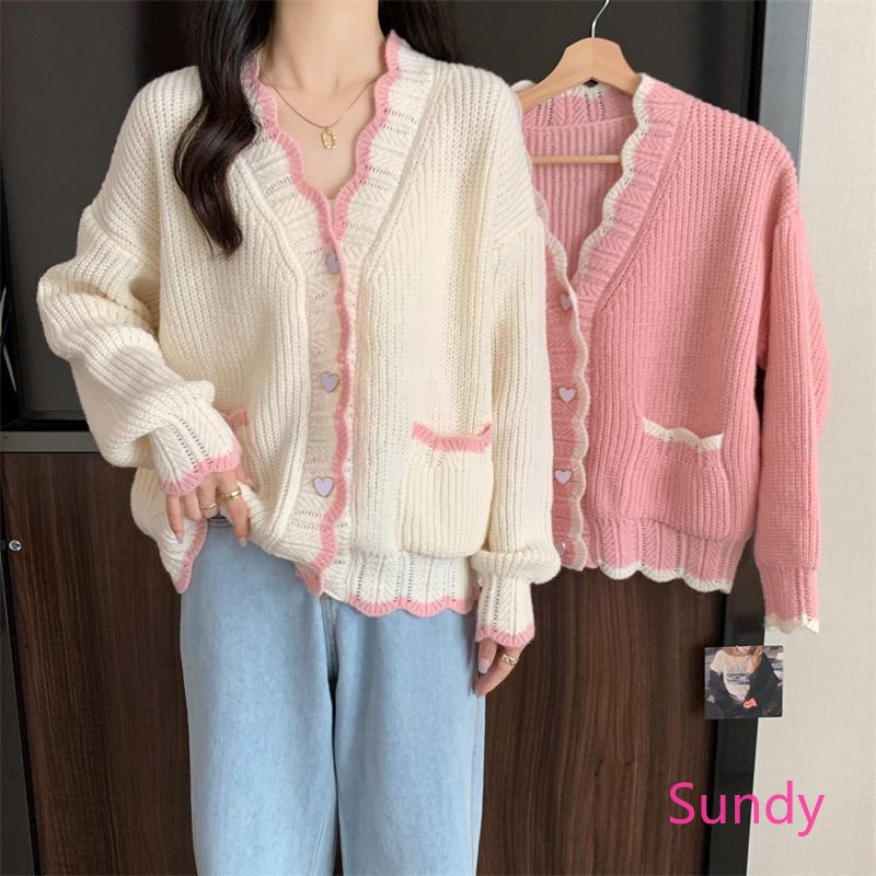 Plus Áo Khoác Sweater Dệt Kim Tay Dài Cổ V Thời Trang Thu Đông Cho Nữ