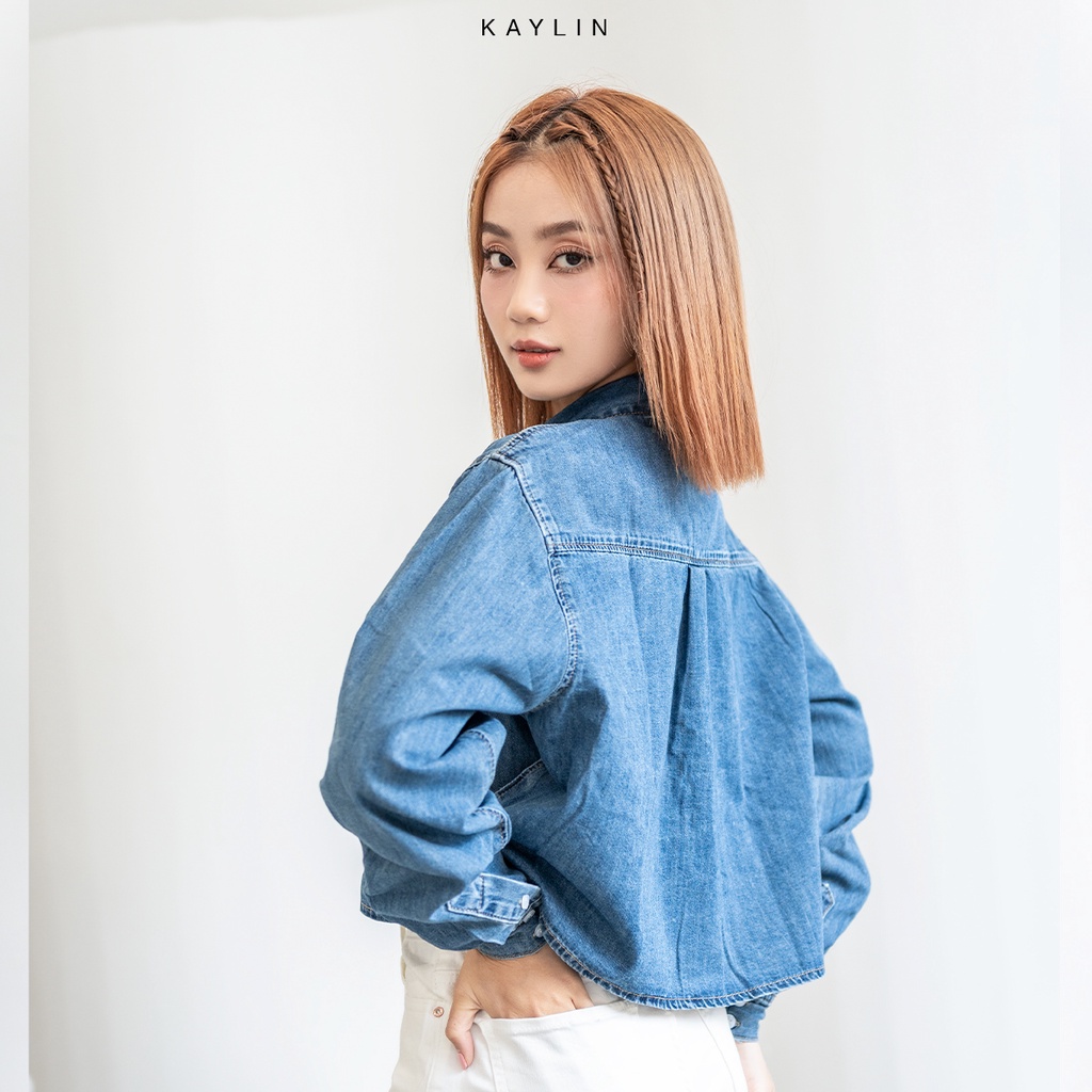 Áo sơ mi jean KAYLIN croptop tay dài thời trang N1811