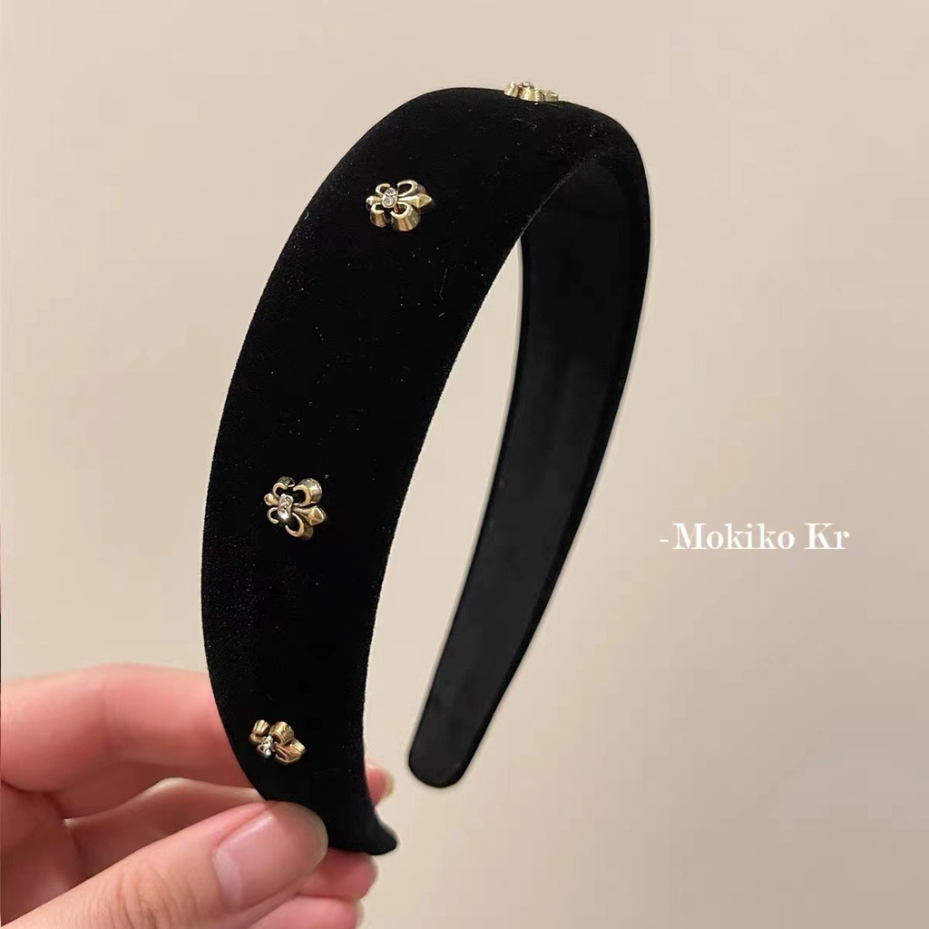 Băng Đô Cài Tóc Vải Nhung Bản Rộng Màu Đen Thời Trang Cao Cấp Cho Nữ