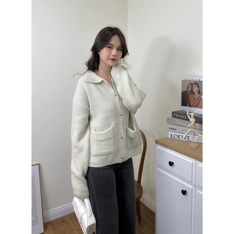 Áo cardigan - 23635 - cổ bẻ - 2 túi